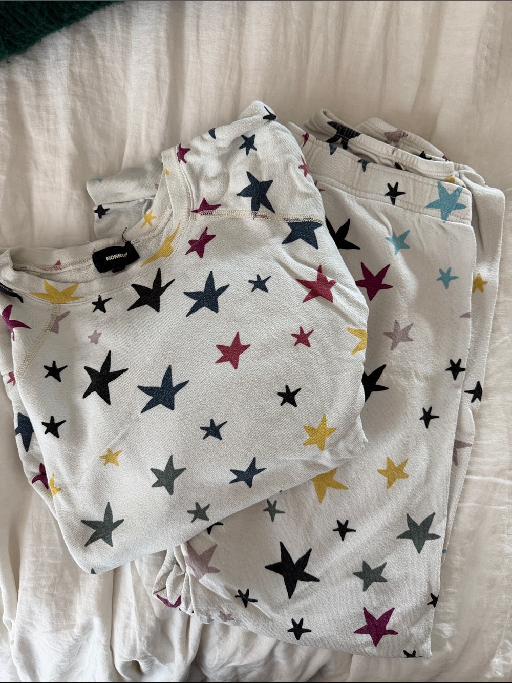 Monrow Star Print Sweat Set- S top, M bottom